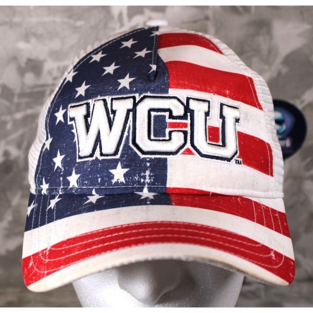 WCU Western Carolina University American Flag Red White Blue Ball Cap Mesh Truck